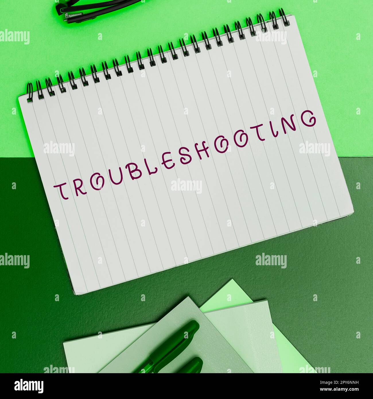 Textbeschriftung zur Darstellung der Fehlerbehebung. Konzeptfoto eine Untersuchung oder Behandlung der Probleme ist aufgetreten Stockfoto