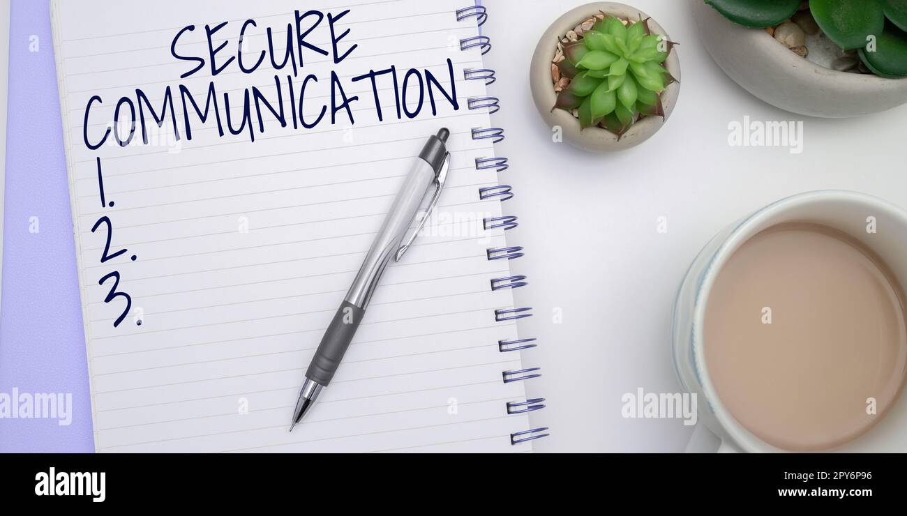 Schild mit Anzeige von Secure Communication. Geschäftsbeispiele, die verhindern, dass unbefugte Interceptoren auf zugreifen Stockfoto