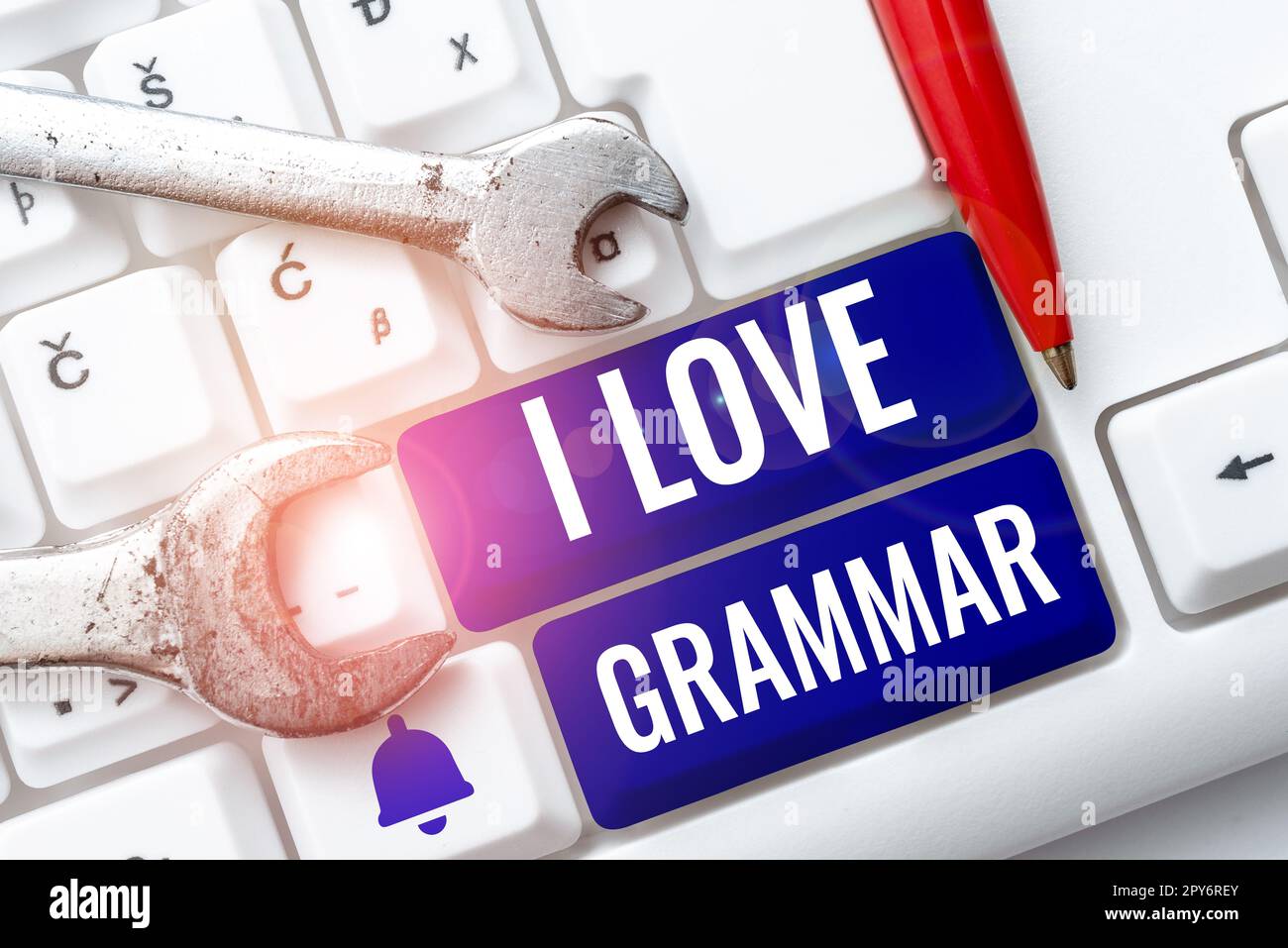 Text, der Inspiration I Love Grammar zeigt. Unternehmerische Ideenakte der Bewunderung von System und Sprachstruktur Stockfoto