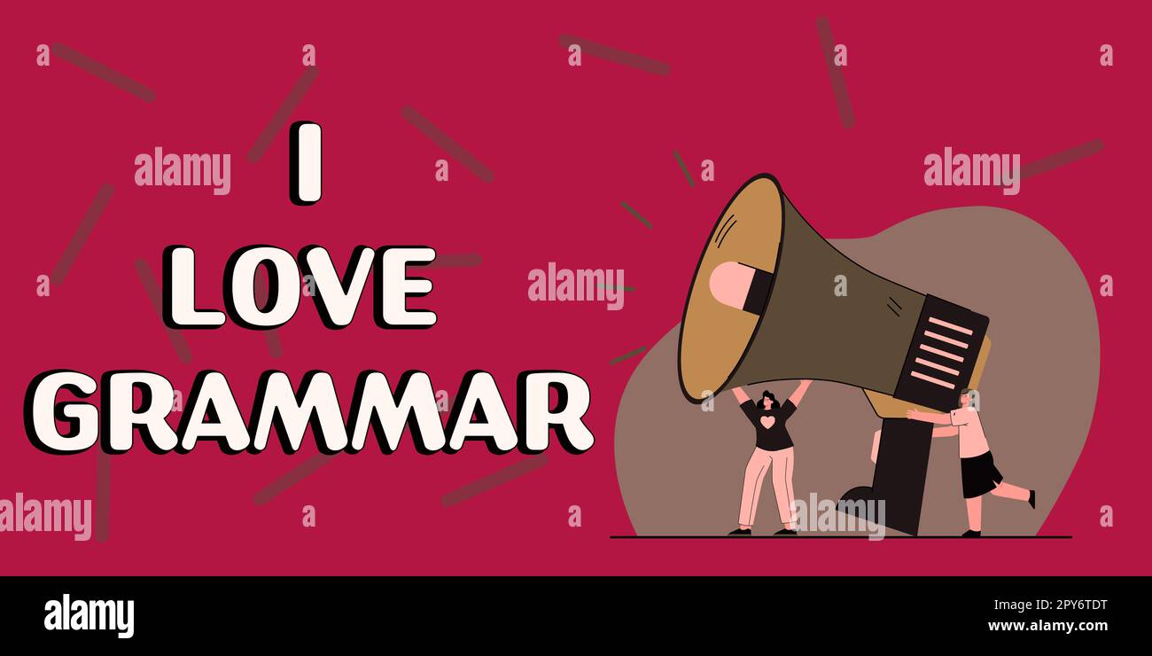 Handschrifttext I Love Grammar. Geschäftsvorstellung der Bewunderung des Systems und der Sprachstruktur Stockfoto