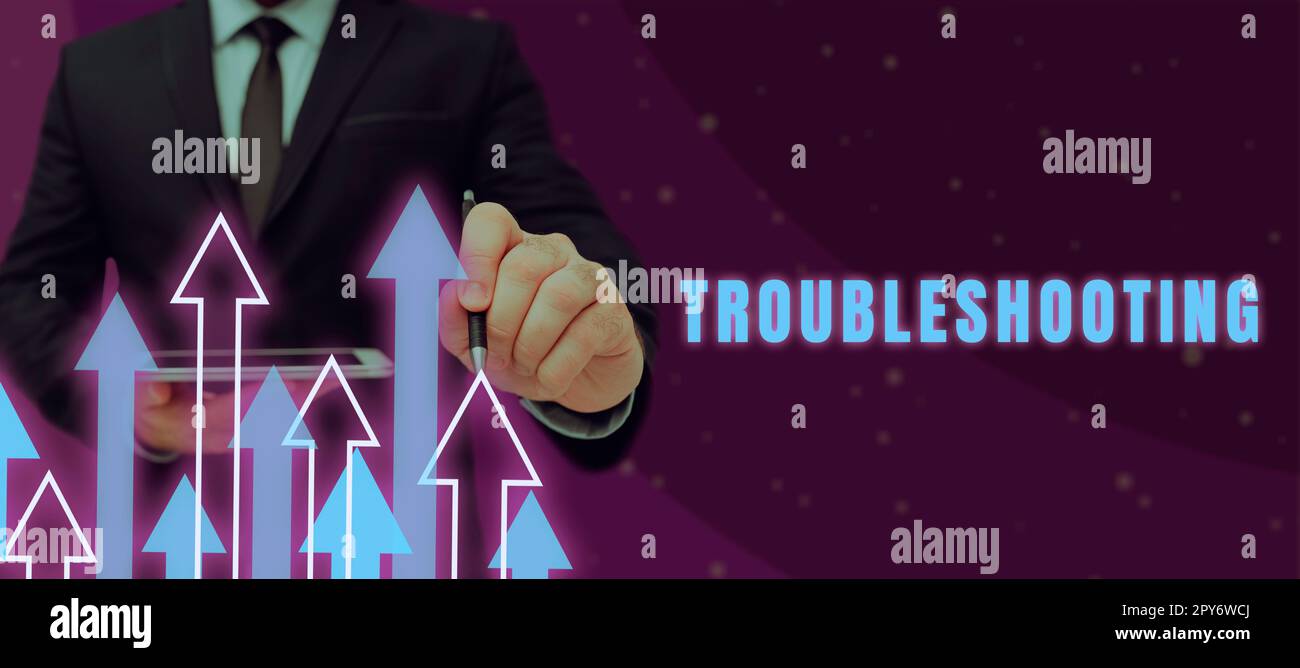 Fehlersuche bei der konzeptionellen Anzeige. Geschäftskonzept eine Untersuchung oder Behandlung der Probleme ist aufgetreten Stockfoto