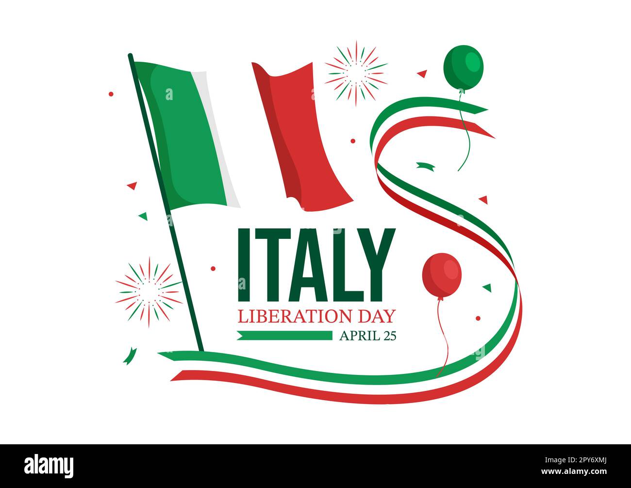 Illustration zum italienischen Befreiungstag mit Feiertagsfeier am 25. April und Wave Flag Italian in flachem Cartoon, handgezeichnet für Landing-Page-Vorlagen Stockfoto