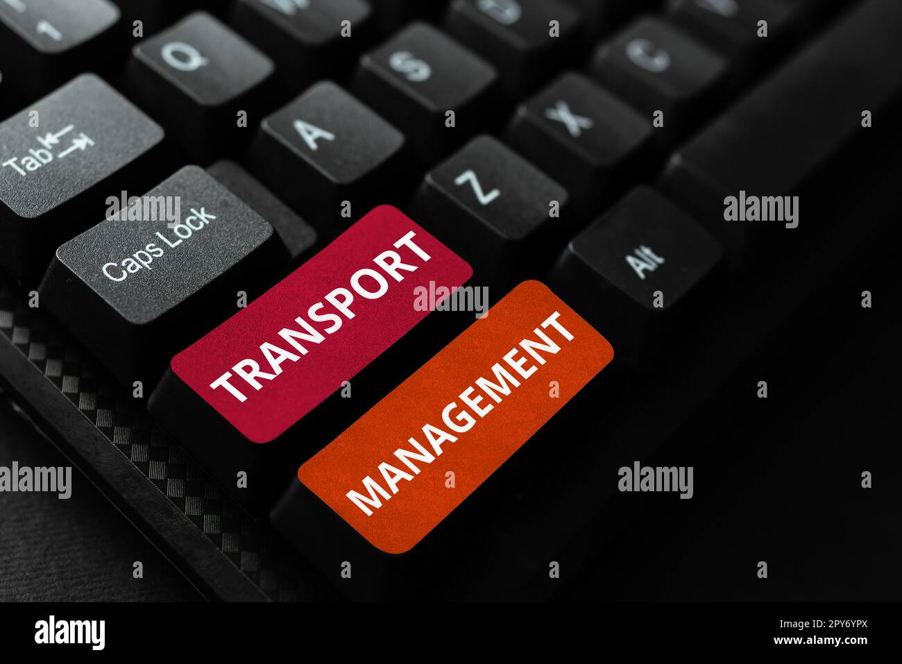 Handschriftlicher Text Transport Management. Business Idea Management-Aspekte der Fahrzeugwartung und des Fahrzeugbetriebs Stockfoto