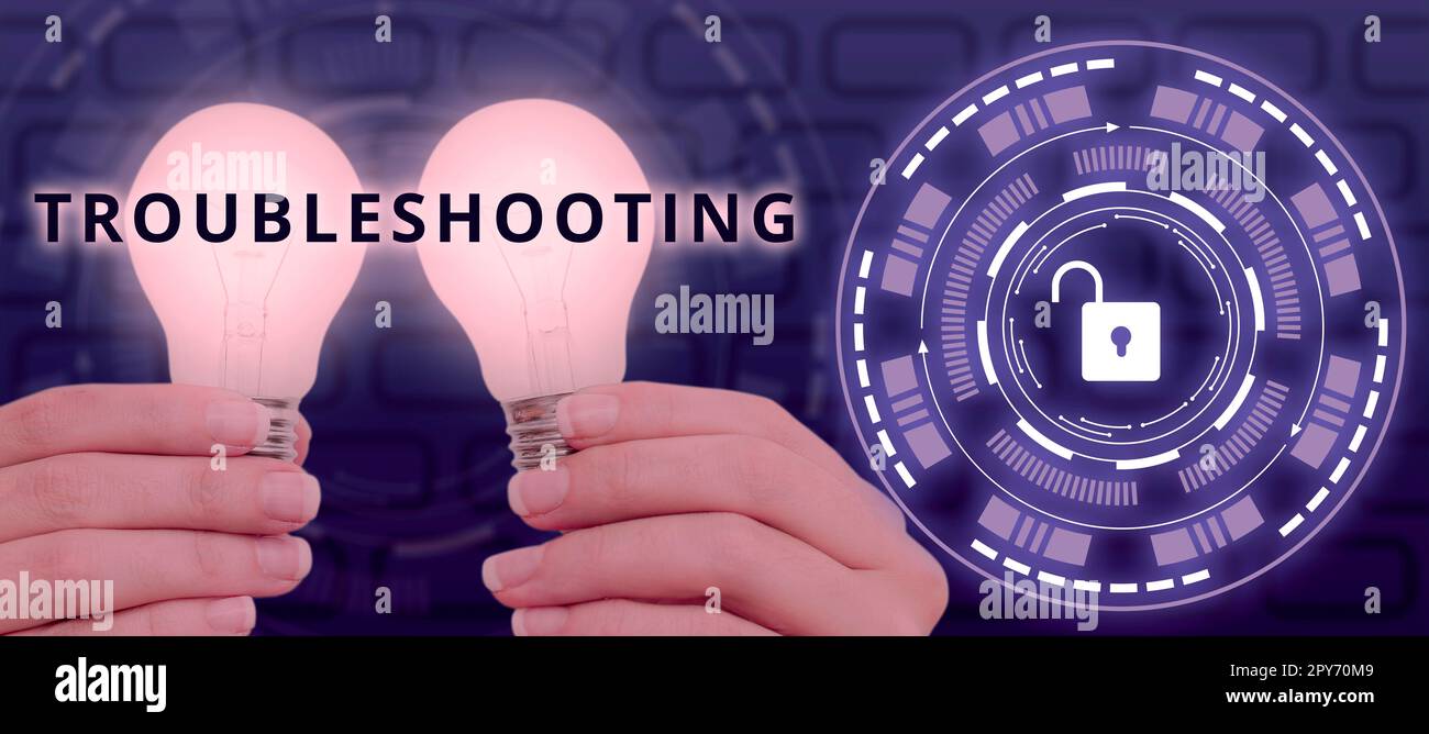 Fehlersuche bei der konzeptionellen Anzeige. Geschäftsansatz eine Untersuchung oder Behandlung der Probleme ist aufgetreten Stockfoto