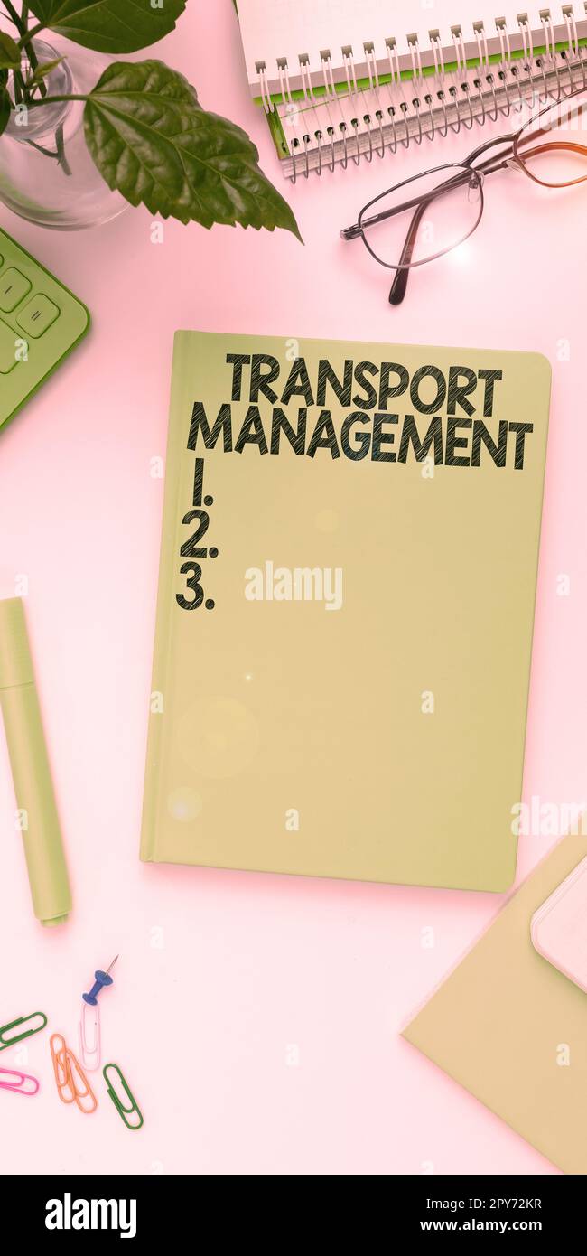 Konzeptioneller Titel Transport Management. Geschäftsüberblick Verwaltung von Aspekten der Fahrzeugwartung und des Fahrzeugbetriebs Stockfoto