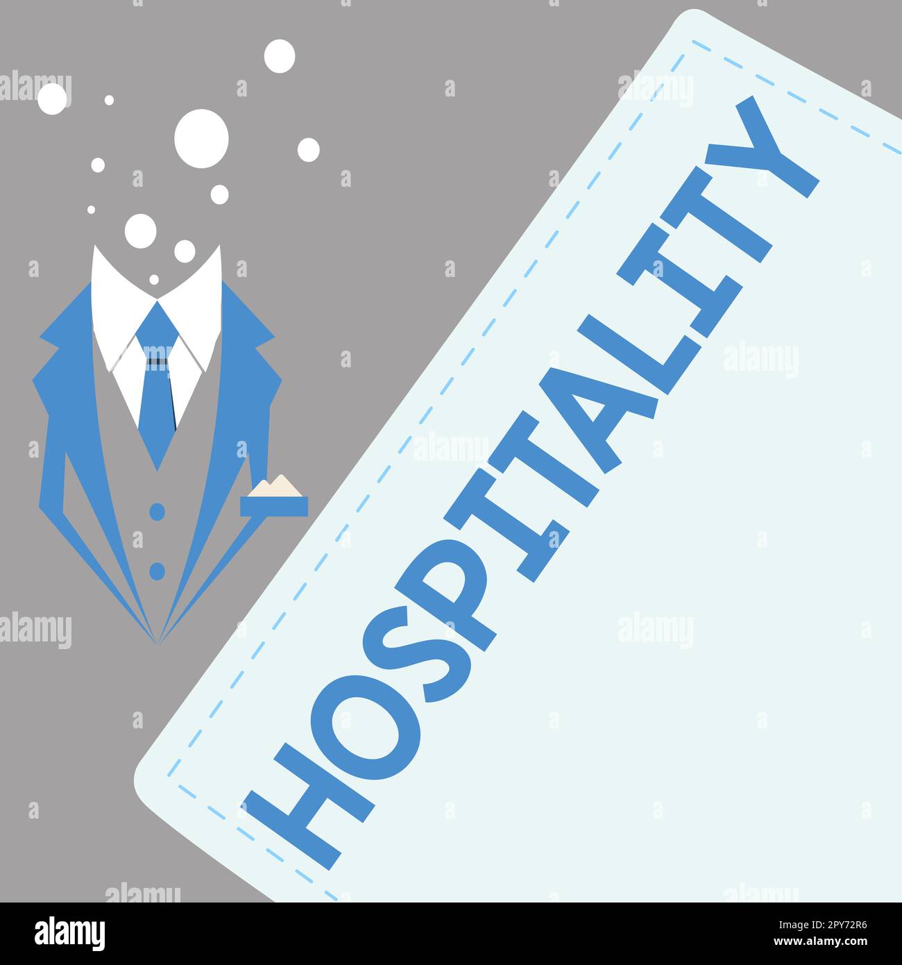 Schild mit der Aufschrift „Hospitality“. Ein Wort über den freundlichen und großzügigen Empfang und die Unterhaltung der Gäste Stockfoto
