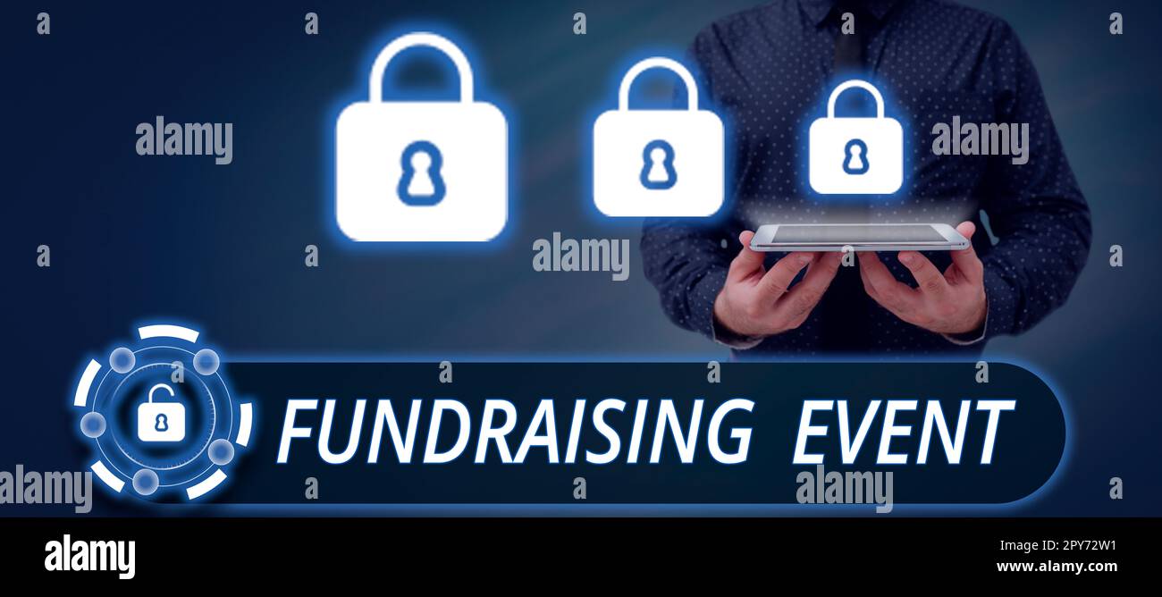 Text für die Veranstaltung „Inspiration Fundraising“. Geschäftsidee-Kampagne, deren Zweck es ist, Geld für eine Sache zu sammeln Stockfoto