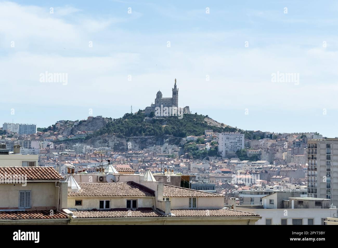 Blick auf die Stadt Marseille vom Bahnhof Saint Charles im Zentrum der Stadt. Stockfoto