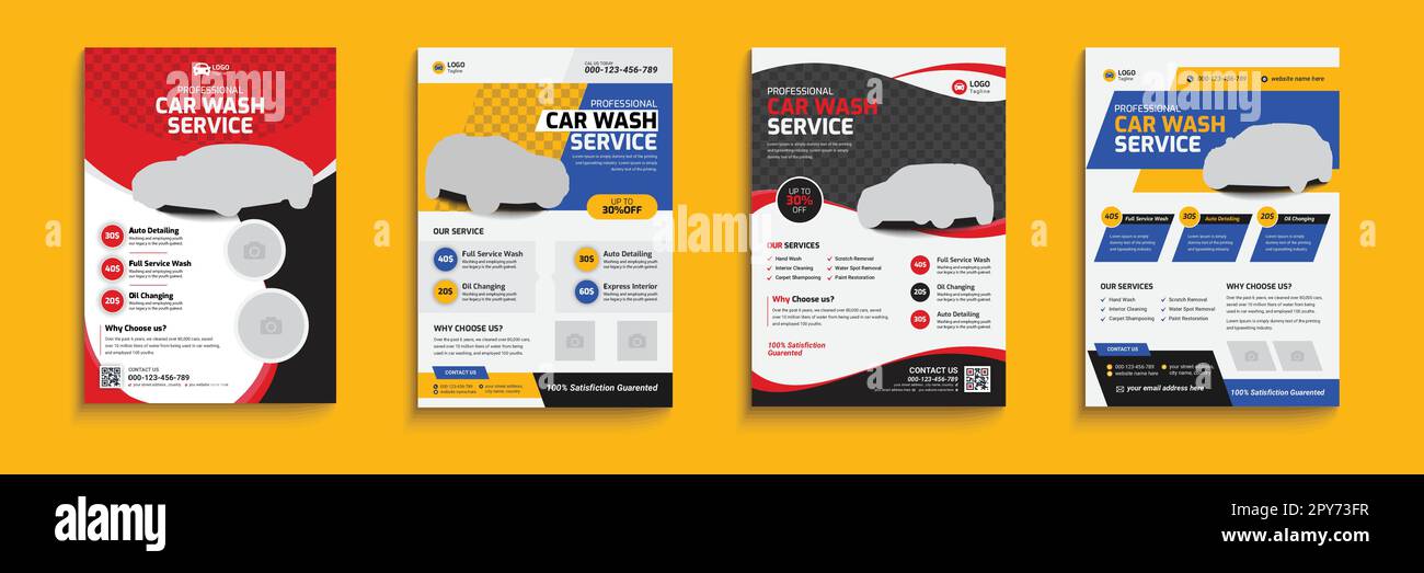 Flyer für Autowaschanlagen, Poster für Autoreinigungsservice, flyer für A4 Autowaschanlagen, Broschüre für Autowaschanlagen, Poster-Layout-Paket für Autowaschanlagen-Flyer Stock Vektor