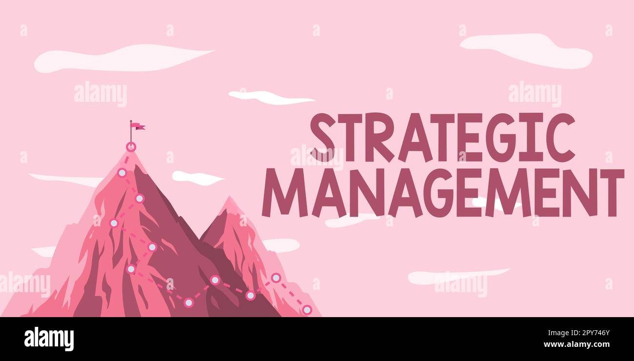 Handschriftliches Schild Strategic Management. Geschäftsüberblick Formulierung und Umsetzung der Hauptziele Stockfoto