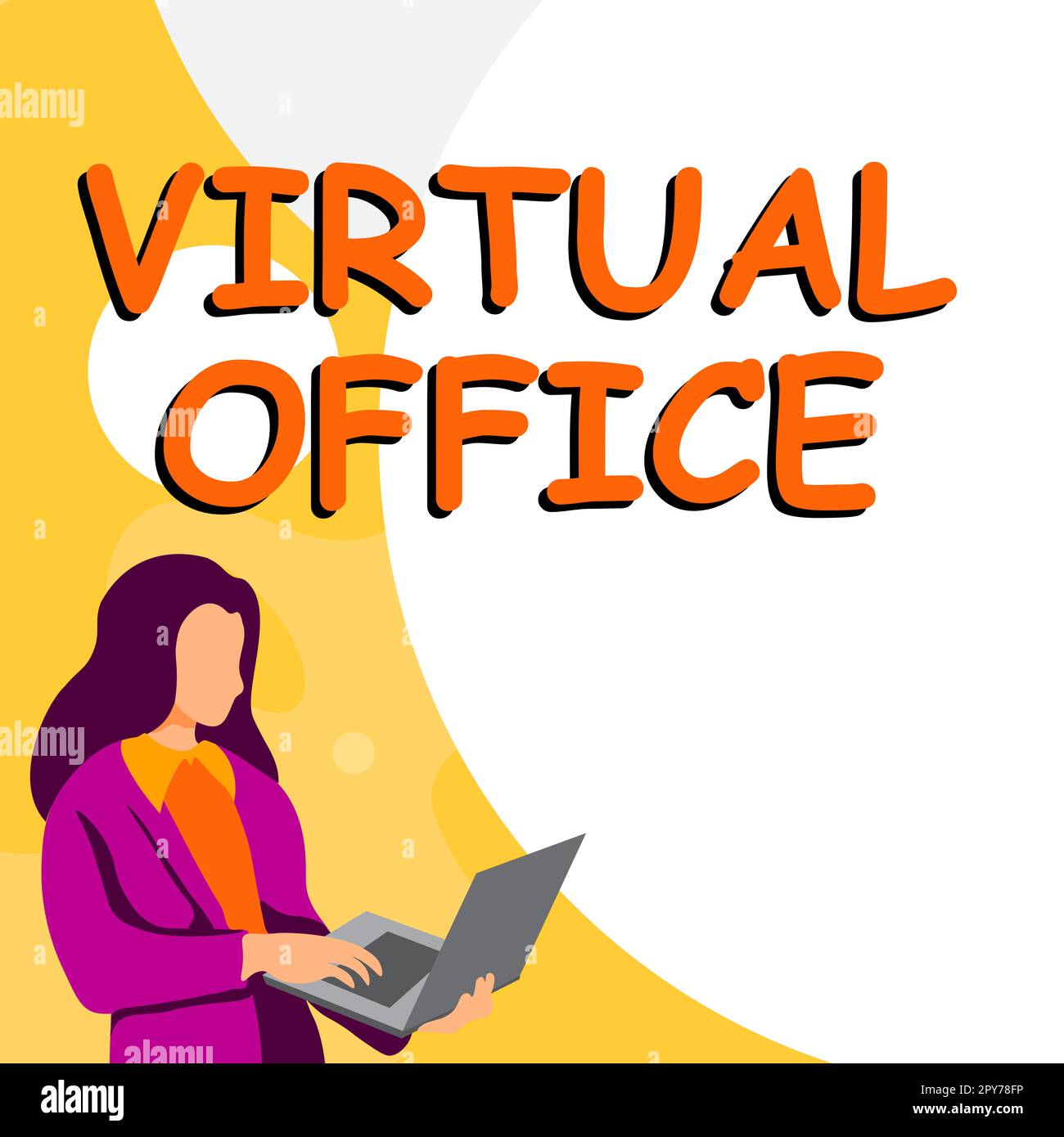 Konzeptionelle Darstellung Virtual Office. Word für mobile Arbeitsumgebung mit Telekommunikationsverbindungen Stockfoto
