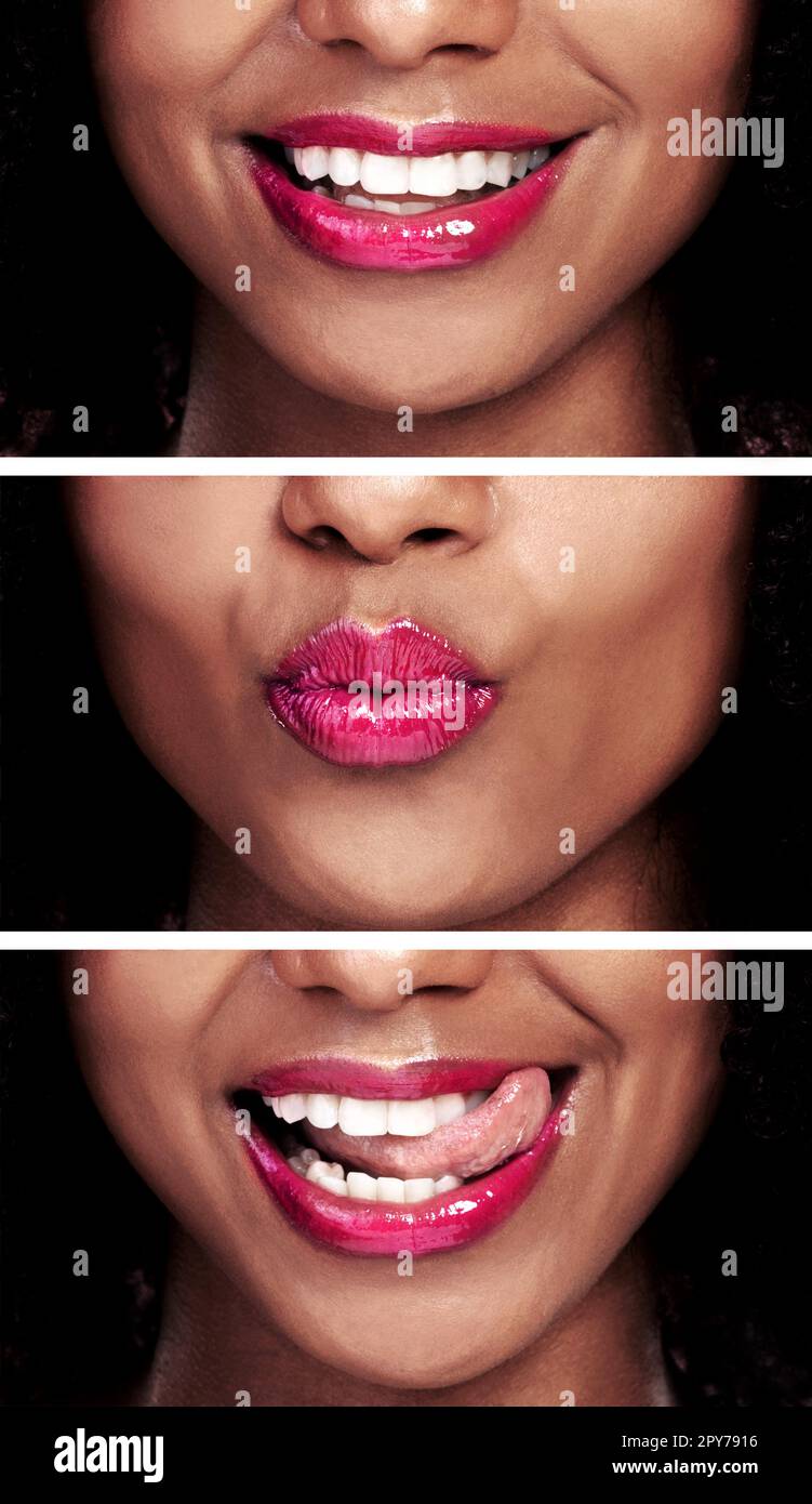 Leben Sie ein bisschen auf der wilden Seite. Zusammengesetzte Aufnahme eines unidentifizierbaren rosa Lippenstift. Stockfoto