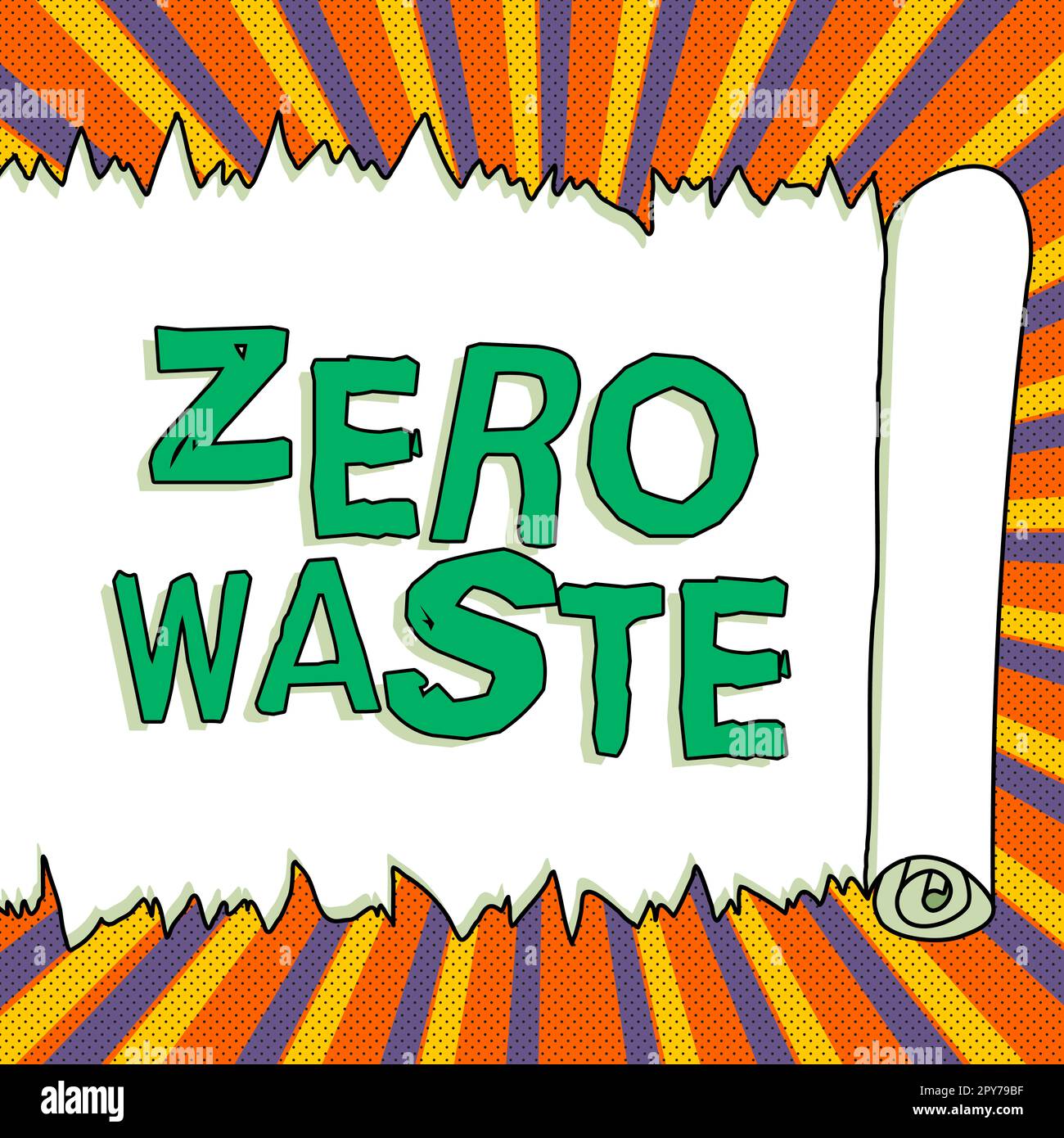Schild mit der Aufschrift „Null Verschwendung“. Das Konzept der industriellen Verantwortung umfasst Kompostierung, Recycling und Wiederverwendung Stockfoto