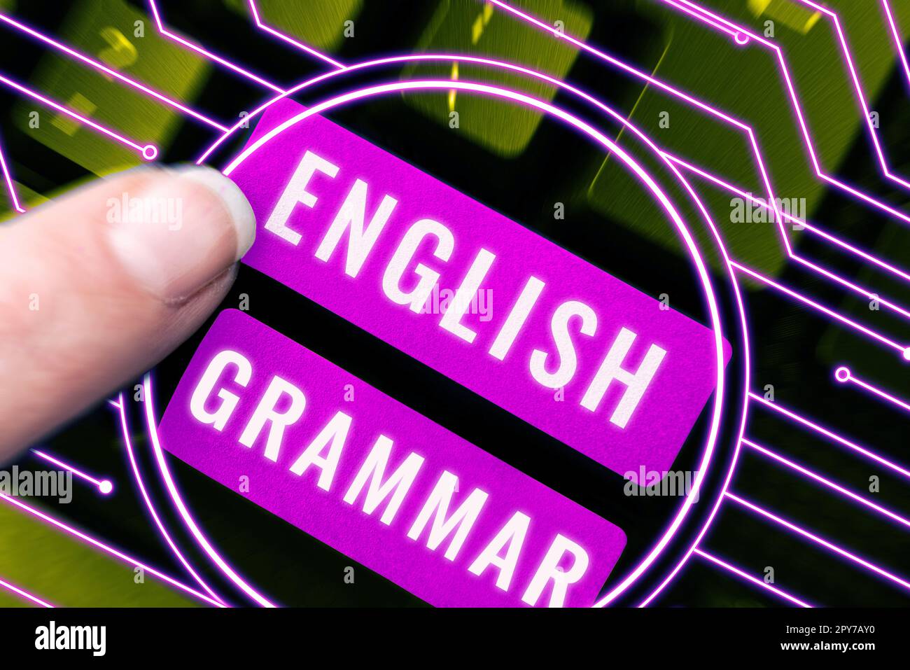 Handschriftlicher Text Englisch Grammatik. Word für Kurse decken alle Ebenen des englischen Sprech- und Schreibens ab Stockfoto