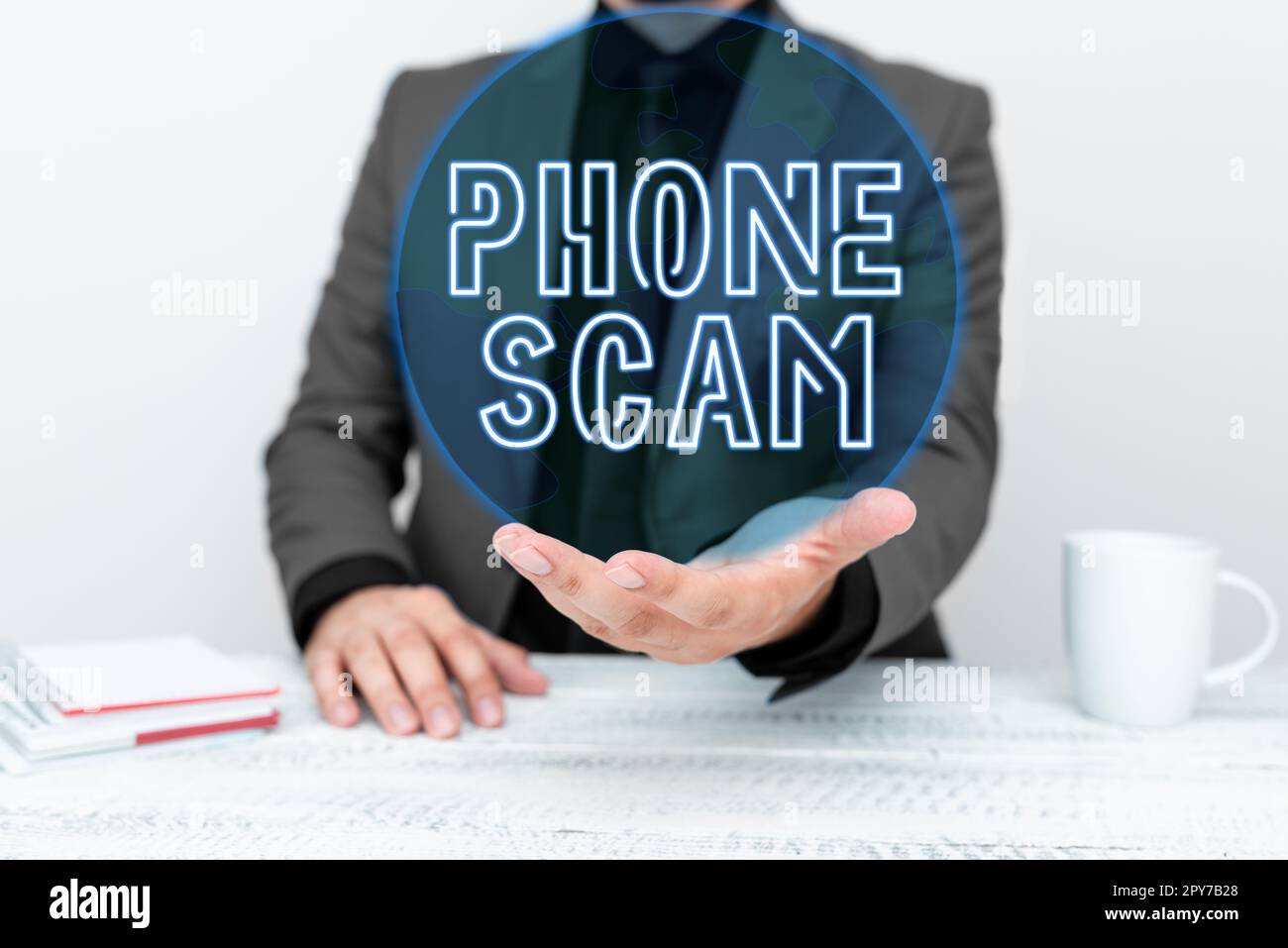 Inspiration für Telefonbetrug. Geschäftsübersicht ungewollte Anrufe zur Werbung für Produkte oder Dienstleistungen Telesales Stockfoto