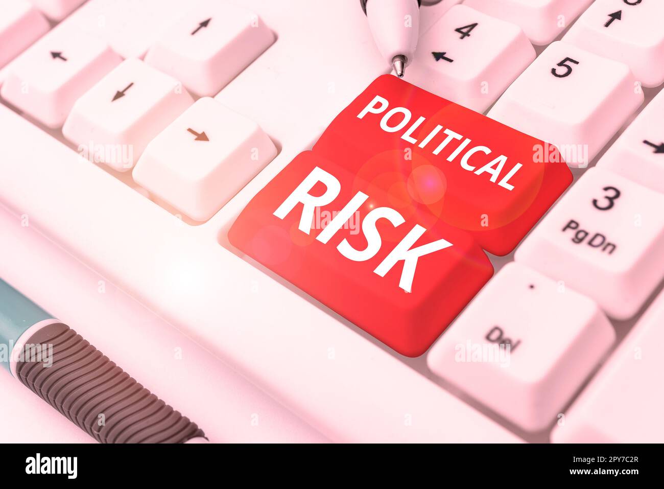 Ein Schild, das politisches Risiko zeigt. Geschäftsüberblick Kommunikationsverantwortlicher, der die politische Arena befragt Stockfoto