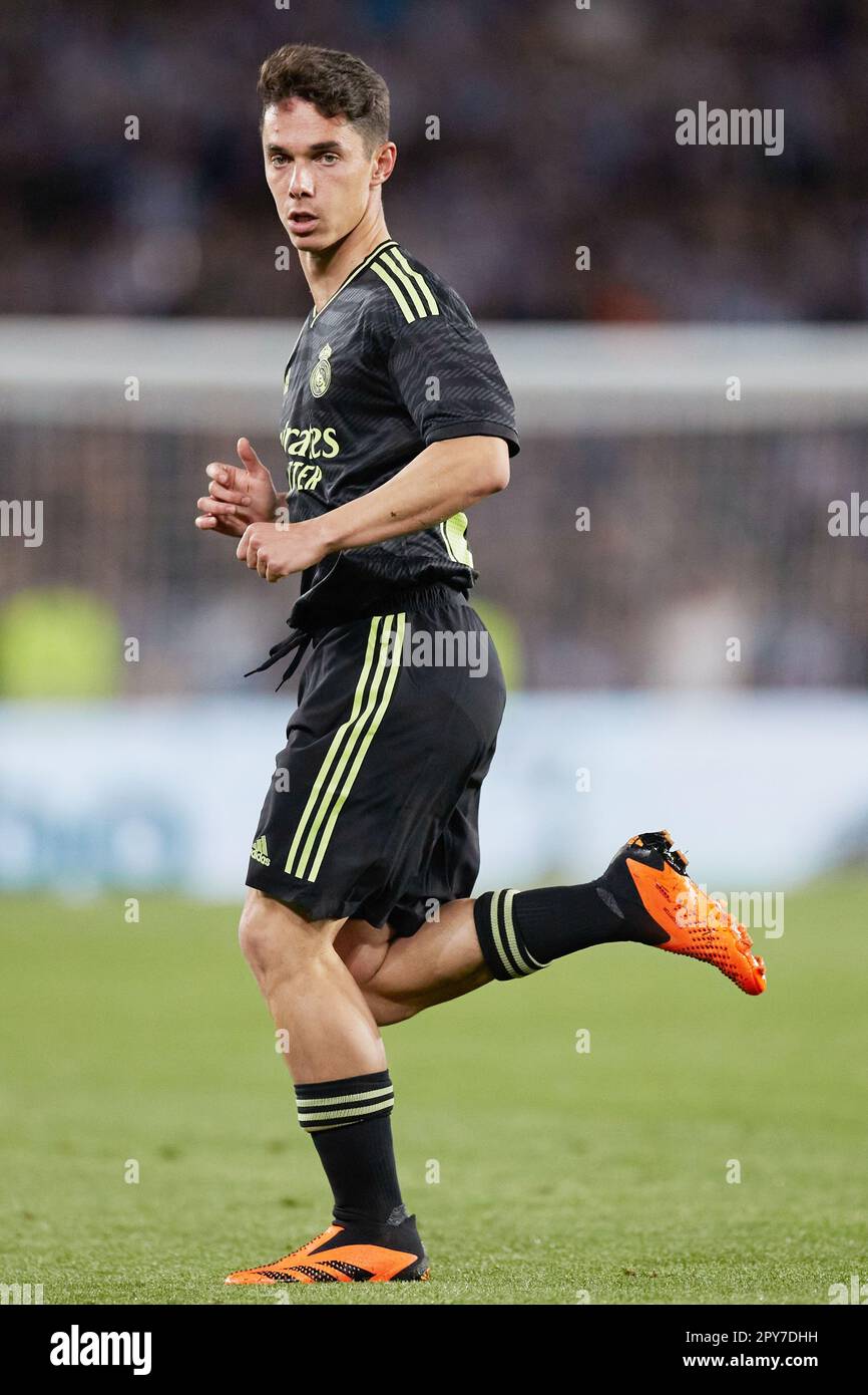 Sergio Arribas von Real Madrid während der spanischen Meisterschaft La Liga Fußballspiel zwischen Real Sociedad und Real Madrid am 2. Mai 2023 in der reale Arena in San Sebastian, Spanien - Foto: Ricardo Larreina/DPPI/LiveMedia Stockfoto