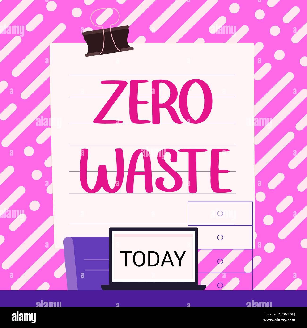 Inspiration mit dem Schild „Null Abfall“. Geschäftsansatz Industrielle Verantwortung umfasst Kompostierung, Recycling und Wiederverwendung Stockfoto