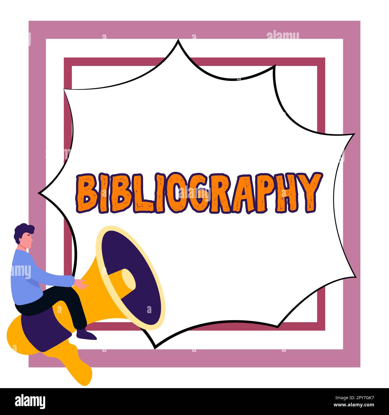 Konzeptionelle Darstellung - Bibliographie. Wort für eine Liste von Schreibvorgängen, die sich auf ein bestimmtes Thema, einen bestimmten Zeitraum oder einen bestimmten Autor beziehen Stockfoto