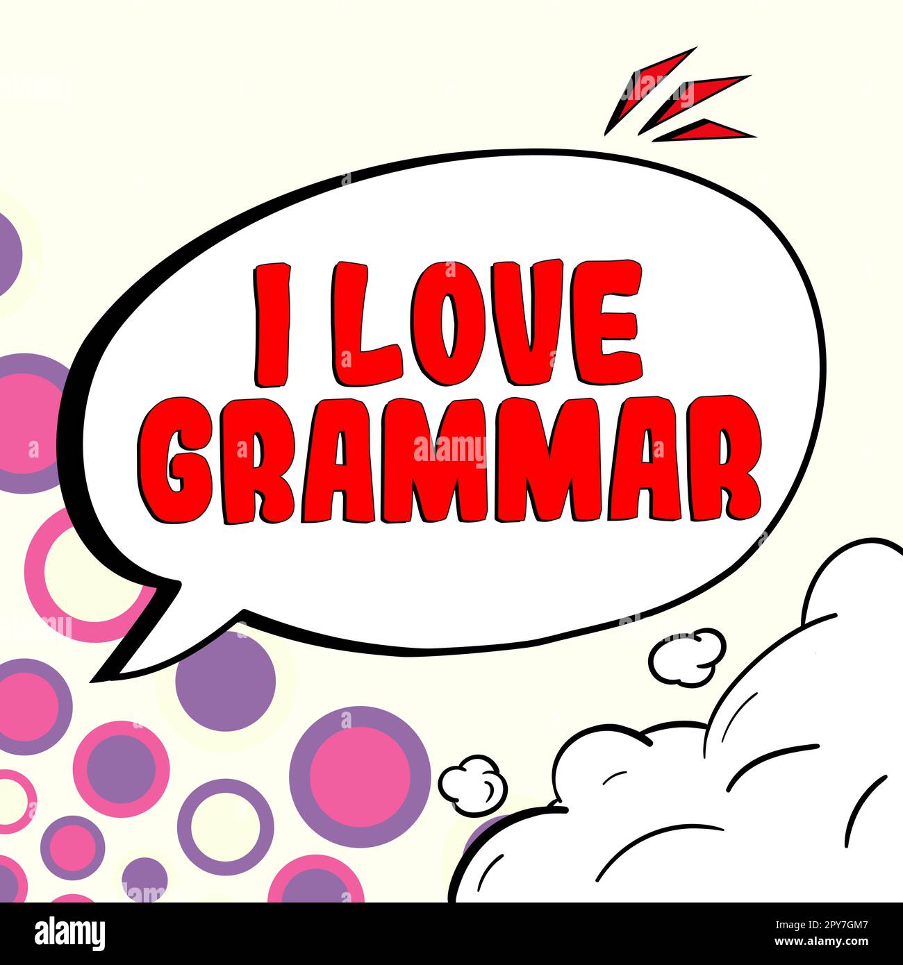 Handschrift für "I Love Grammar". Geschäftsvorstellung der Bewunderung des Systems und der Sprachstruktur Stockfoto