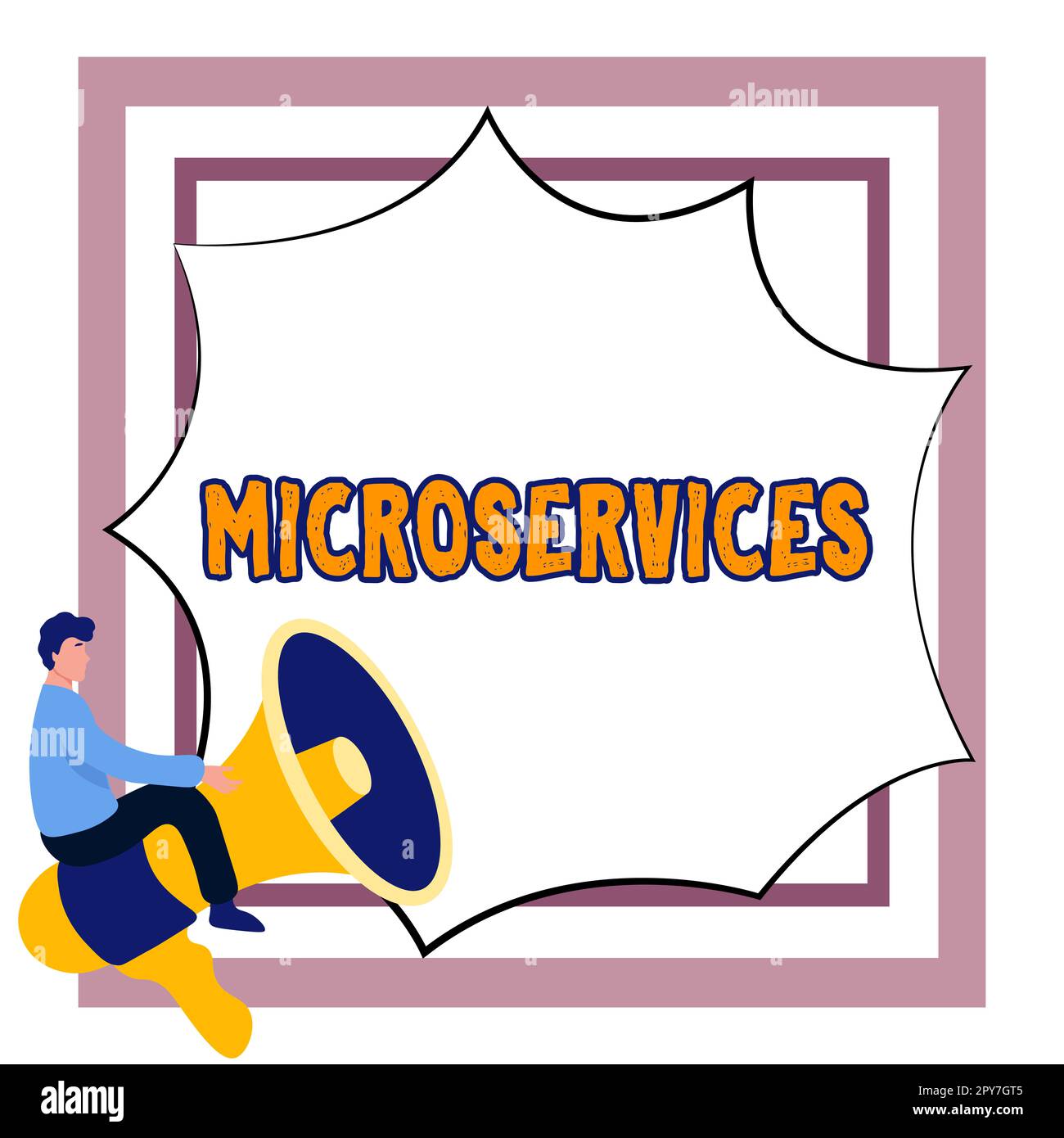 Textzeichen mit Microservices. Konzept bedeutet Softwareentwicklungstechnik Aufbau eines einzelnen Funktionsmoduls Stockfoto