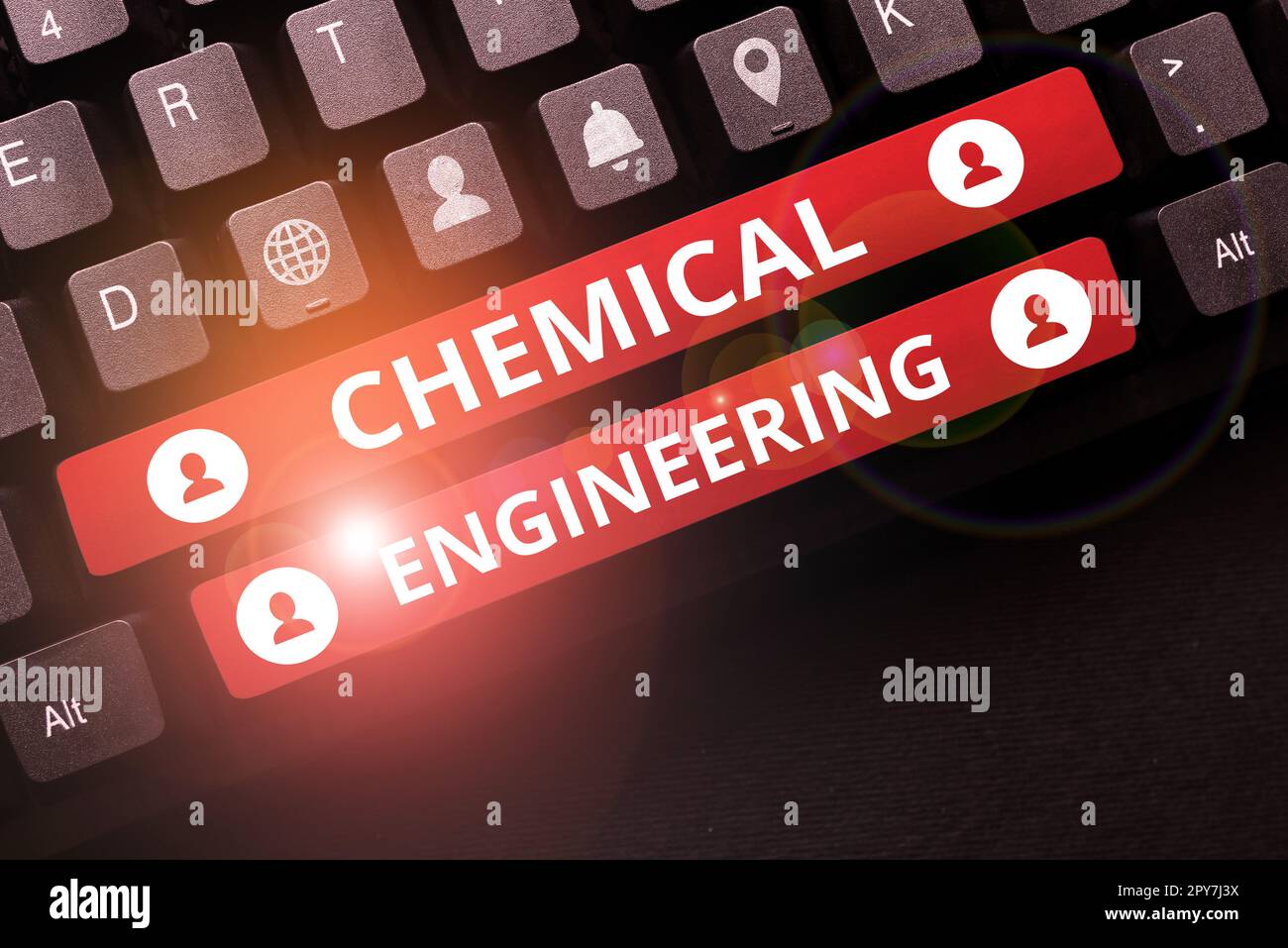 Schreiben mit Textanzeige Chemical Engineering. Internet-Konzept entwickelt Dinge, die sich mit der industriellen Anwendung der Chemie befassen Stockfoto