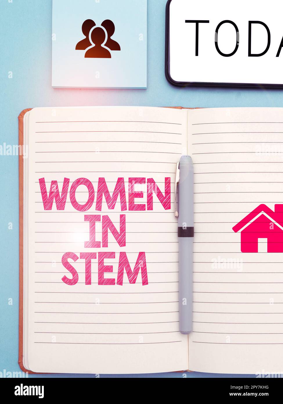 Inspiration mit dem Schild „Women in Stem“. Wort für Wissenschaft, Technik, Technik, Mathematik, Forschung Stockfoto