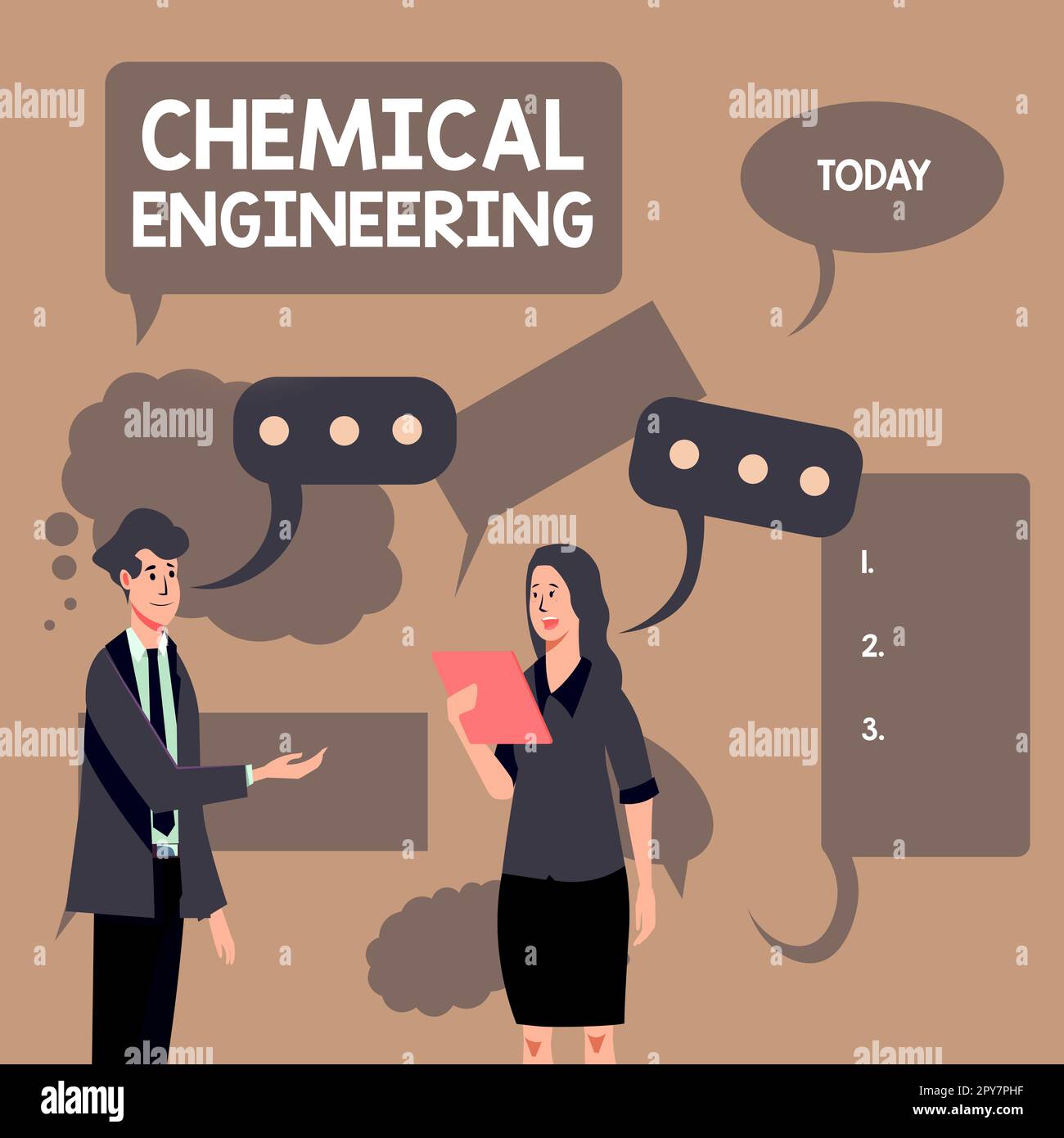 Schild mit der Aufschrift Chemical Engineering. Geschäftsüberblick Entwicklung von Dingen, die sich mit der industriellen Anwendung der Chemie befassen Stockfoto
