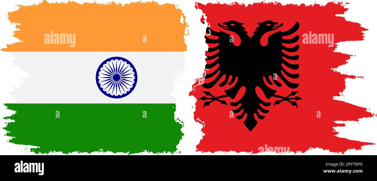 Albanien und Indien Grunge Flaggen Verbindung, Vektor Stock Vektor
