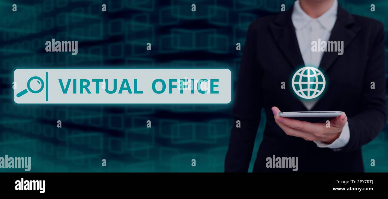 Handschrift Text Virtual Office. Word für mobile Arbeitsumgebung mit Telekommunikationsverbindungen Stockfoto