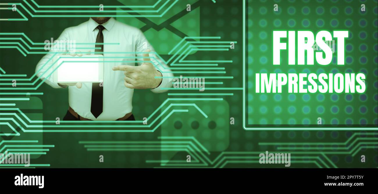 Handgeschriebenes Schild erste Eindrücke. Wort für das, was eine Person von dir denkt, wenn sie dich zum ersten Mal trifft Stockfoto