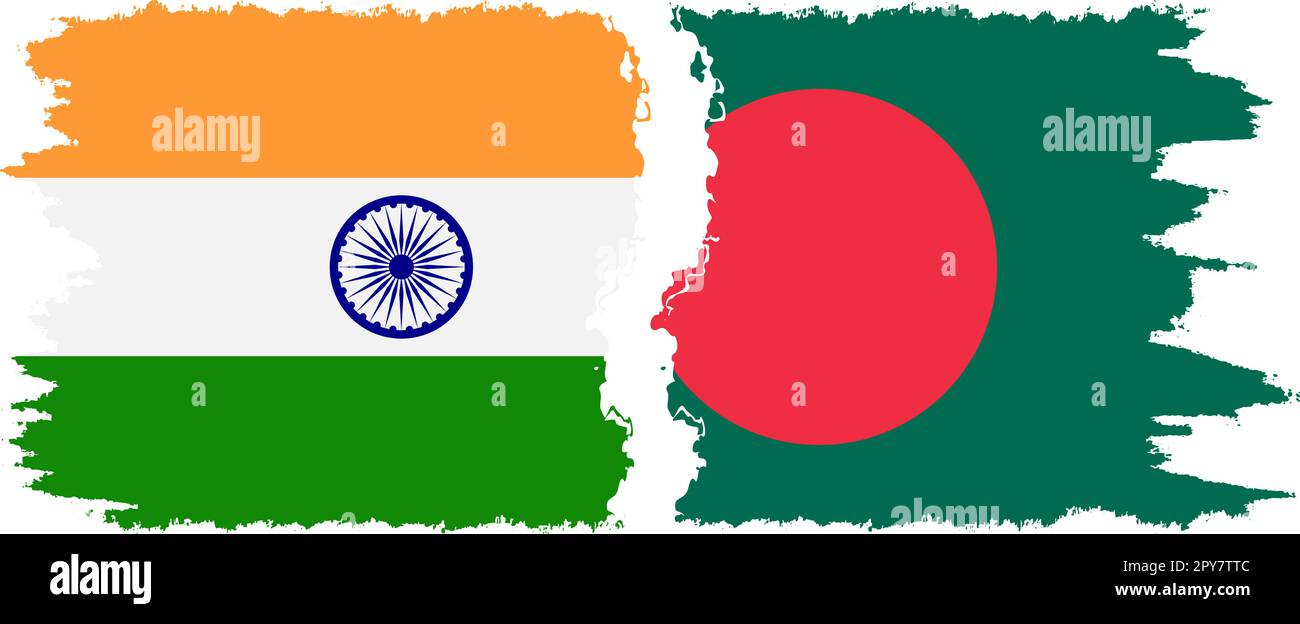 Bangladesch und Indien Grunge Flaggen Verbindung, Vektor Stock Vektor