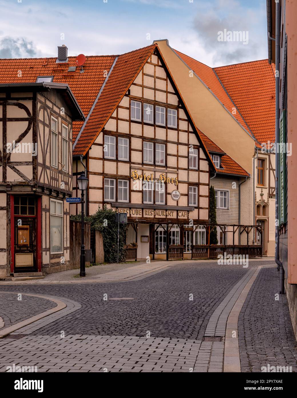 Schöner Blick auf die Straße in Wernigerode, Sachsen-Anhalt, Deutschland Stockfoto