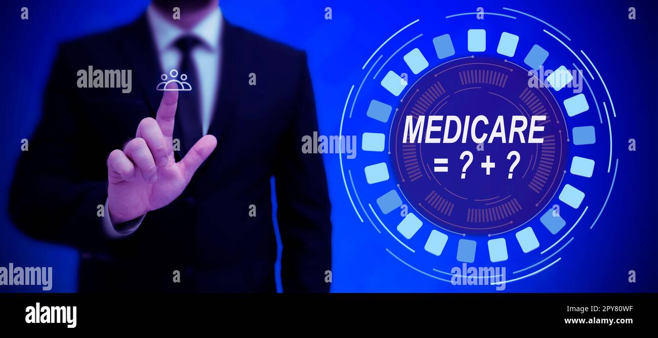 Schild mit Medicare-Anzeige. Geschäftskonzept eine Politik der Bundesregierung, die Krankenversicherung bietet Stockfoto