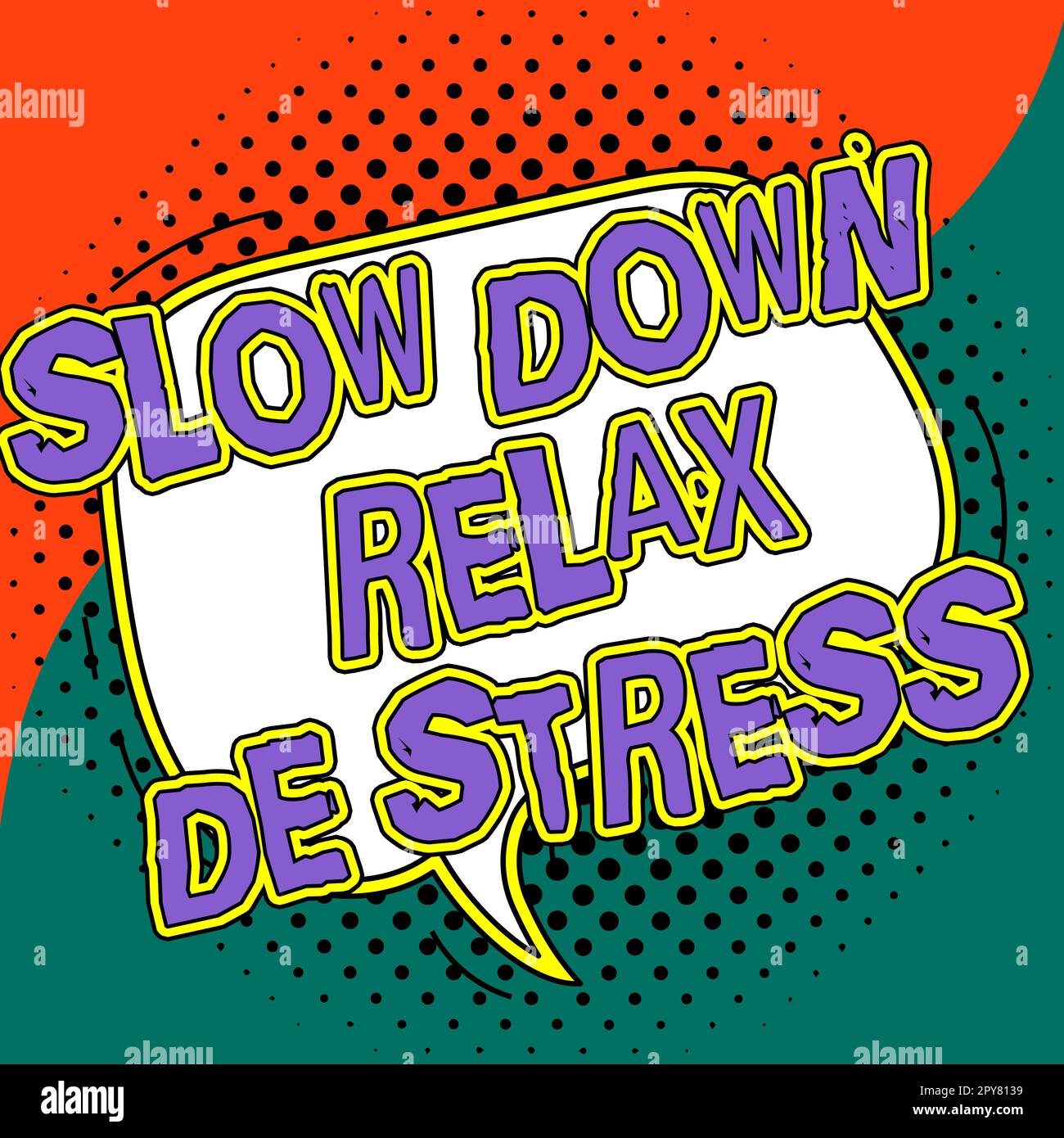 Inspiration mit Schild „Slow Down Relax De Stress“. Internetkonzept Have a Break Stresspegel reduzieren Ruhe Stockfoto