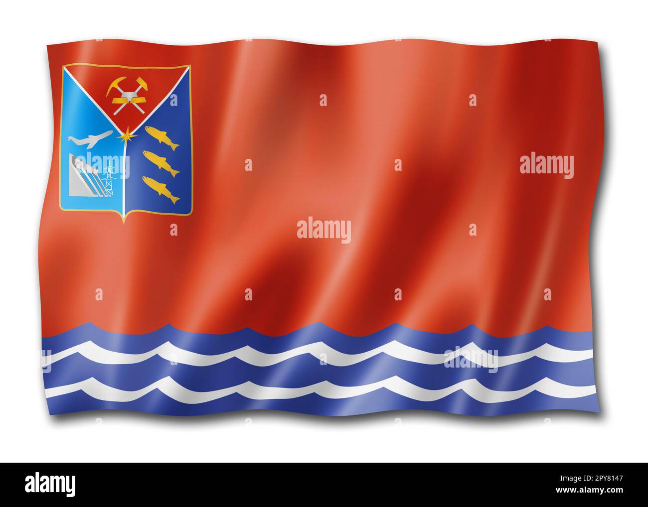 Magadan Staat - Oblast - Flagge, Russland winken Banner Sammlung. 3D-Illustration Stockfoto