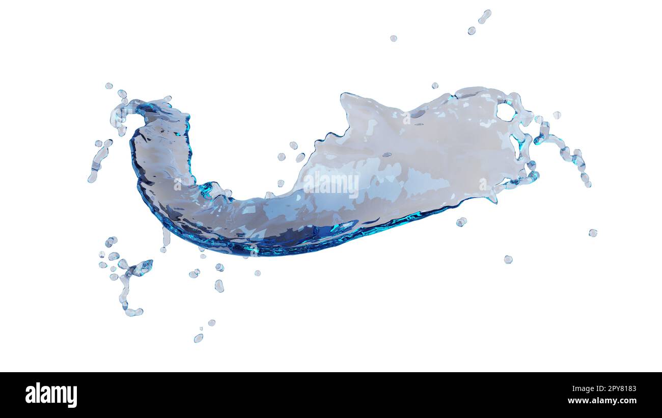 Bild eines transparenten Wasserspritzers. 3D-Rendering Stockfoto