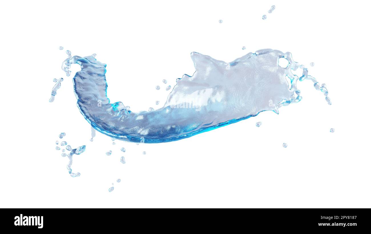 Bild eines transparenten Wasserspritzers. 3D-Rendering Stockfoto