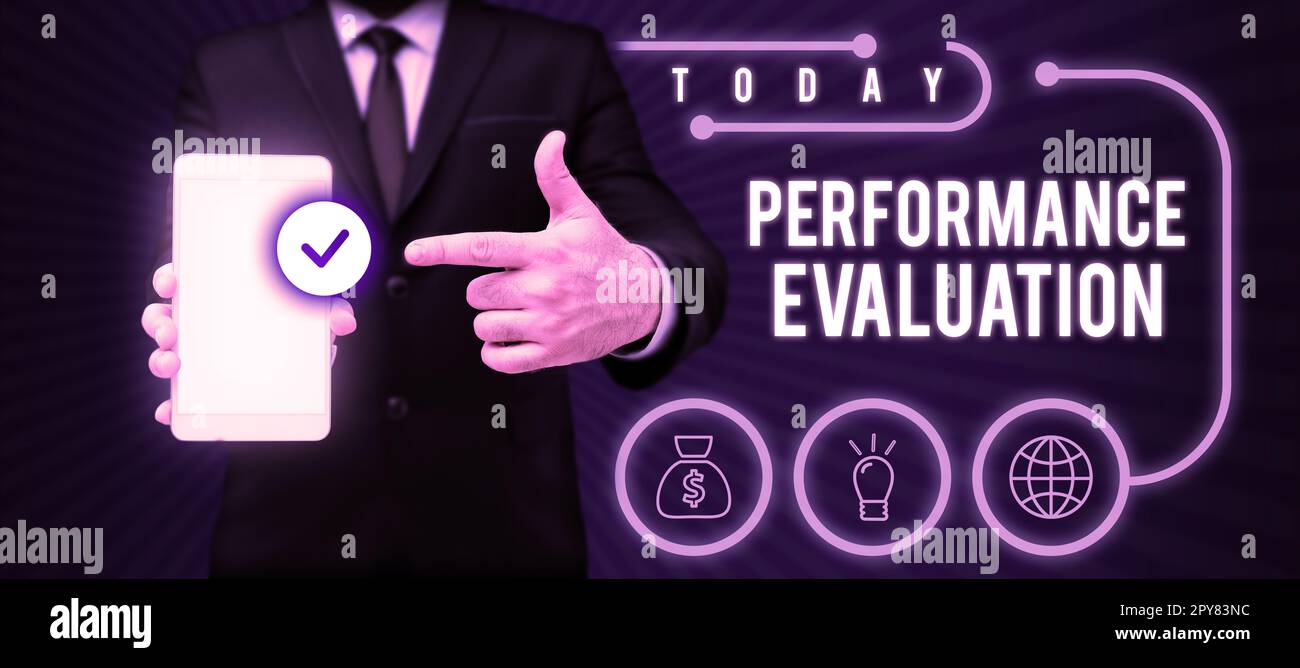 Inspiration mit „Sign Performance Evaluation“. Konzeptfoto die Entwicklung und Aktionsplanung eines anderen Stockfoto