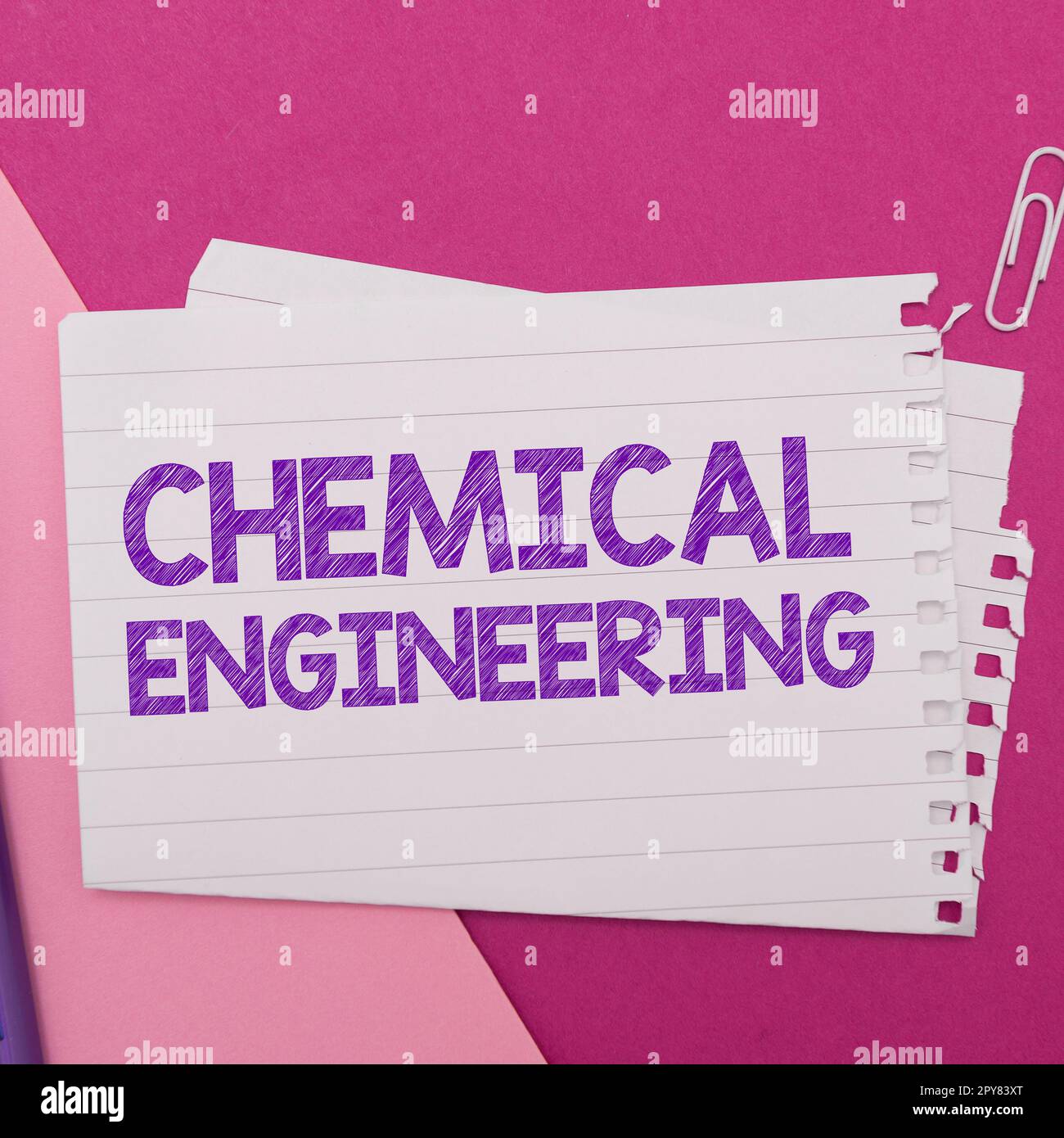 Schreiben mit Textanzeige Chemical Engineering. Konzeptionelle Fotoentwicklungsthemen für die industrielle Anwendung der Chemie Stockfoto