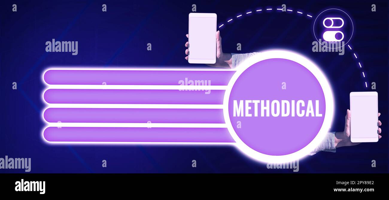 Handschriftlicher Text methodisch. Word für Methodensystem, das in einer Studie oder einer Aktivität verwendet wird Stockfoto