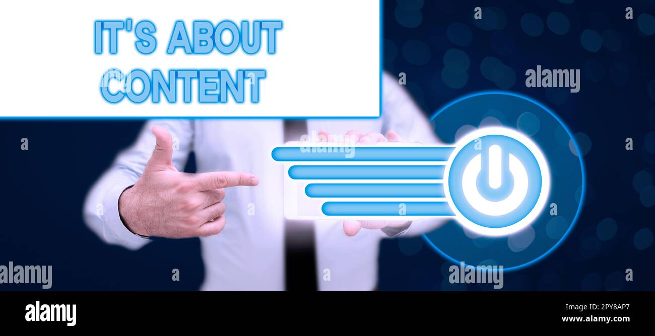 Handgeschriebenes Schild Es geht um den Inhalt. Wort für „entscheidende Website“ Nützliche Informationen, die das Publikum ansprechen Stockfoto