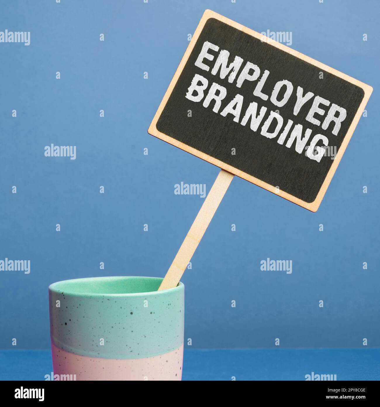 Schild mit Arbeitgeber-Branding. Wort für den Prozess der Förderung eines Unternehmens, das Reputation schafft Stockfoto