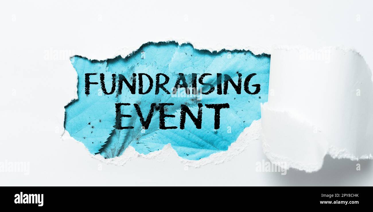 Handgeschriebener Text Fundraising Event. Konzeptionelle Fotokampagne, deren Zweck es ist, Geld für eine Sache zu sammeln Stockfoto