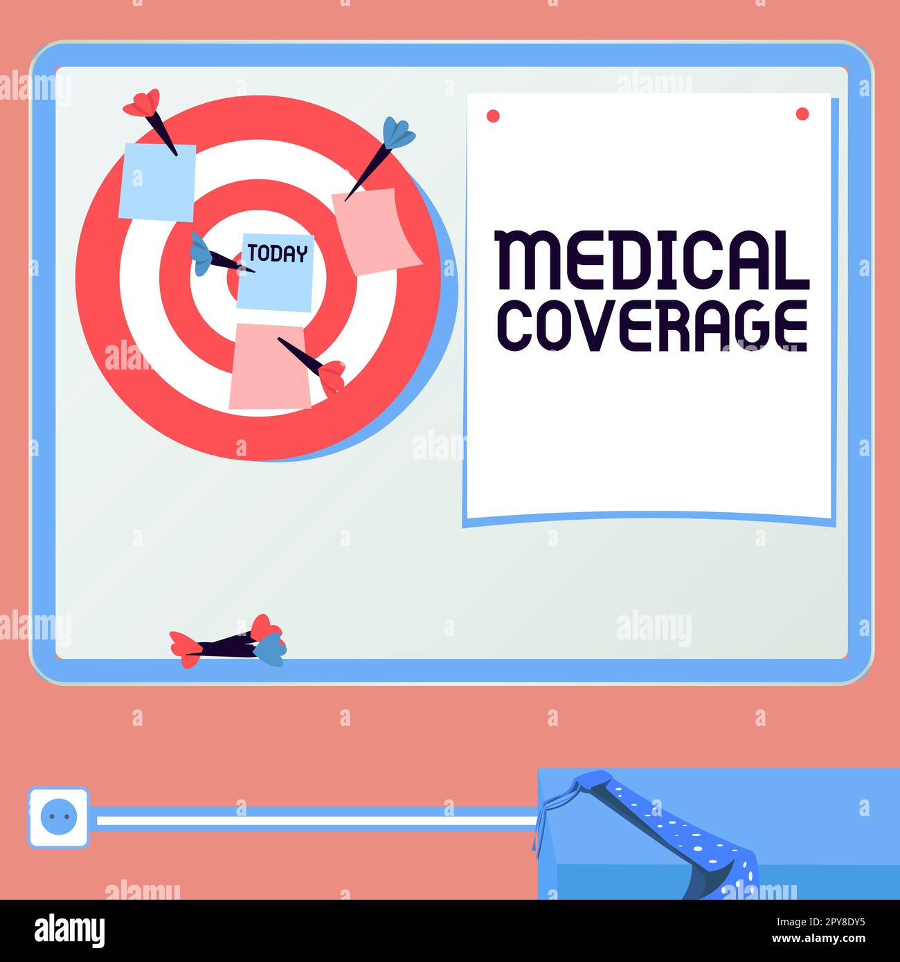 Inspiration mit Schild Medical Coverage. Aufnahme des Geschäftsüberblicks in den Geltungsbereich einer Versicherungspolice oder eines medizinischen Schutzplans Stockfoto