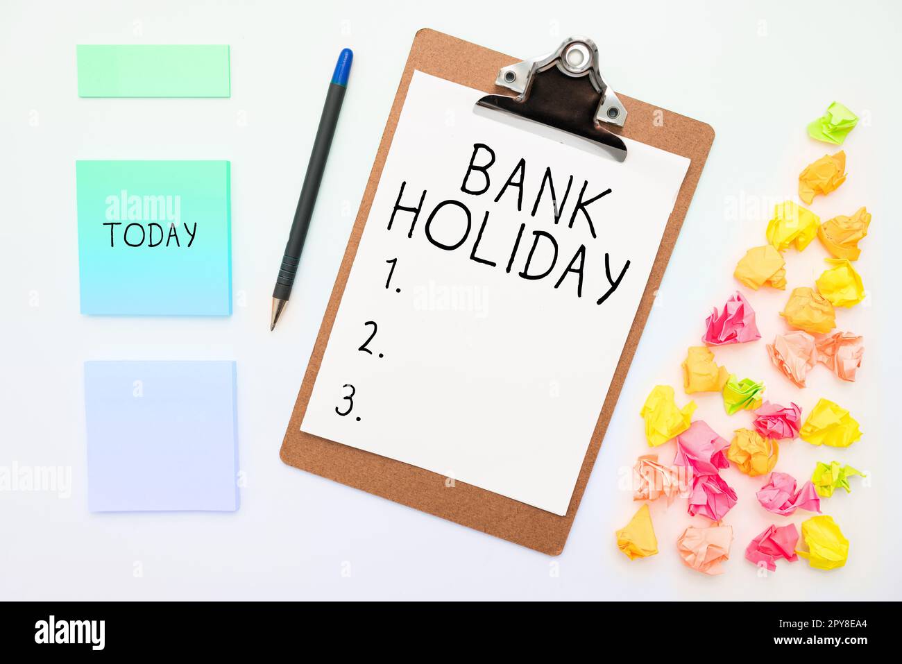 Konzeptionelle Darstellung an Feiertagen. Ein Wort, das an Einem Tag geschrieben wurde, an dem Banken offiziell als Feiertag geschlossen sind Stockfoto