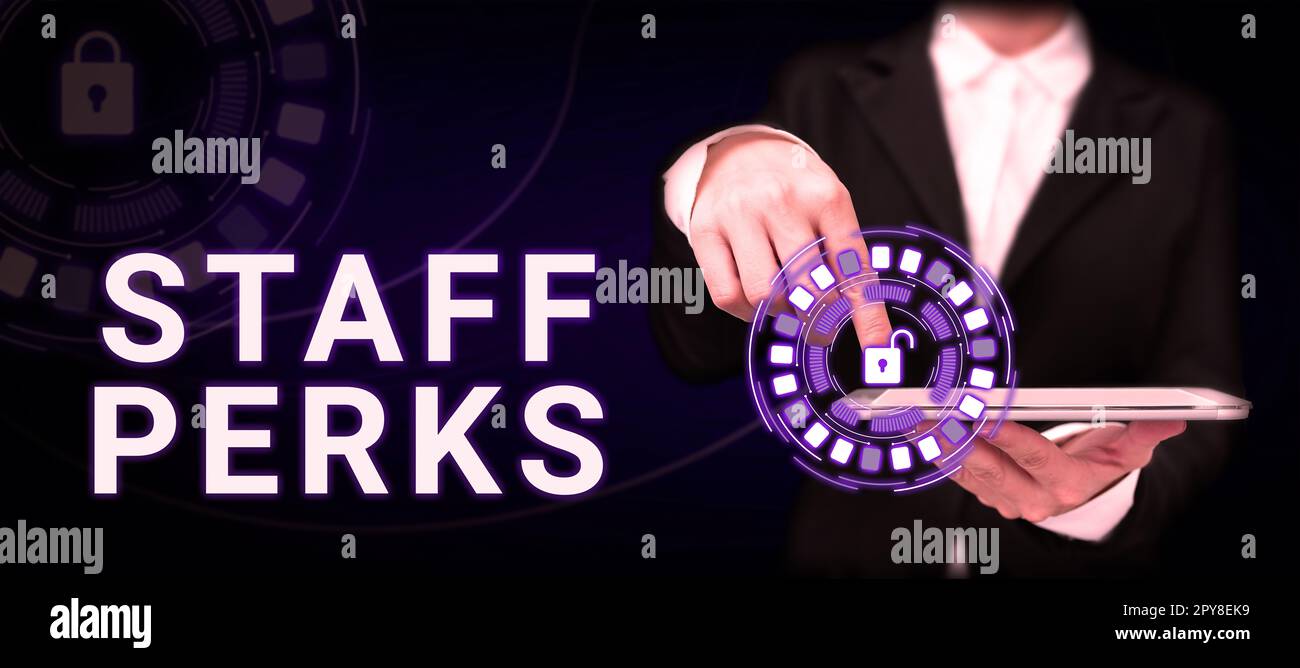 Textunterschrift, die die Vorteile des Personals darstellt. Word for Workers Benefits Bonuses Compensation Rewards Krankenversicherung Stockfoto