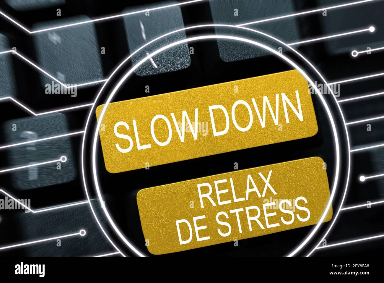 Handgeschriebenes Schild Slow Down Relax De Stress. Konzeptfoto Have a Pause Stresspegel reduzieren Ruhe Stockfoto