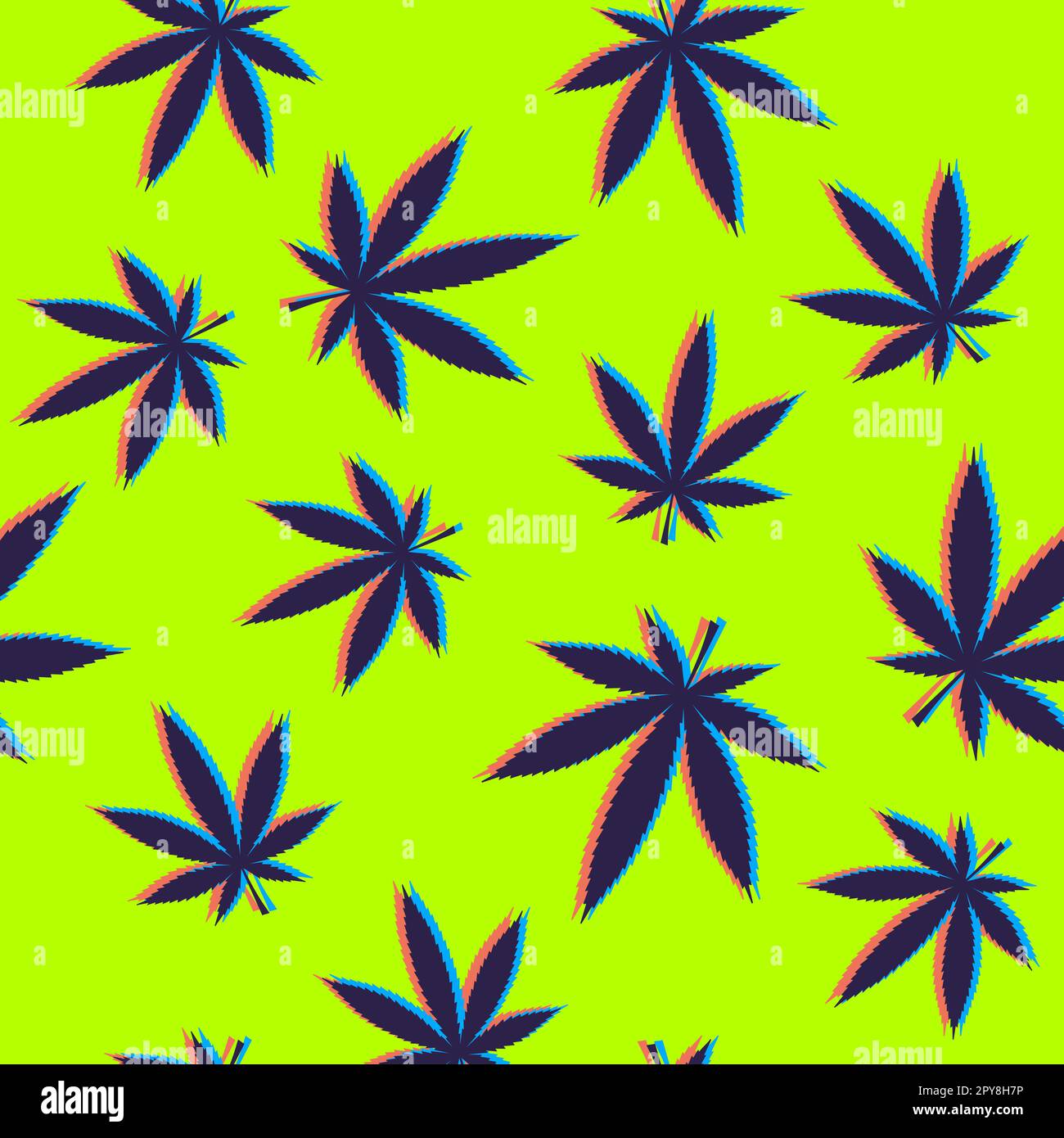 Jamaikanischer 420 Psychedelic Grafikvektor. Von Marihuana inspiriertes Design. Reggae-Hintergrund mit Cannabisblättern. Textilinhalt. Cannabis Nahtlos Stock Vektor