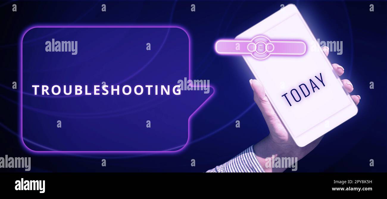 Text zur Fehlerbehebung bei Inspiration. Internet-Konzept eine Untersuchung oder Behandlung der Probleme ist aufgetreten Stockfoto